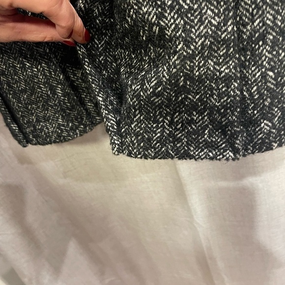 GUESS grey & black wool coat w/faux leather, zipper, and ruffle details. XS - Picture 9 of 15